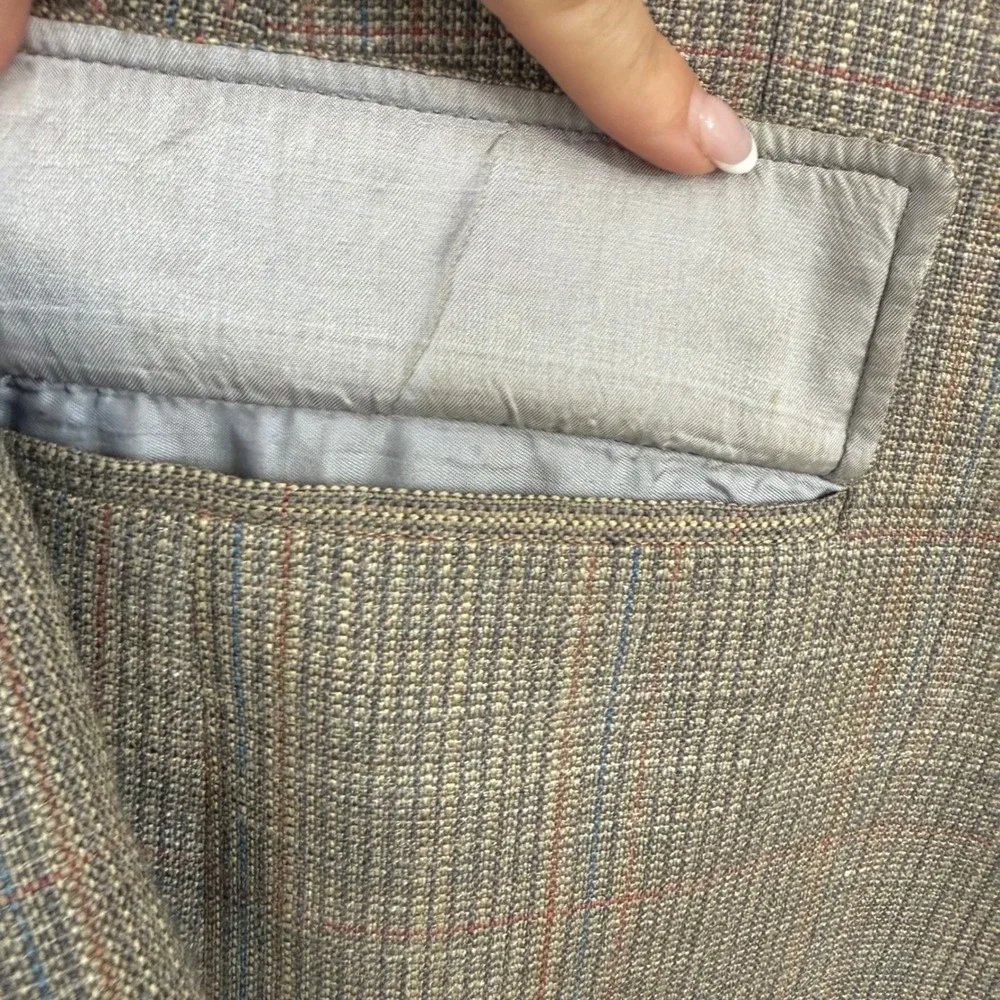 Austin Reed Blazer Gray Pastel Plaid Regent Street Union Made Vintage Preppy 40R
